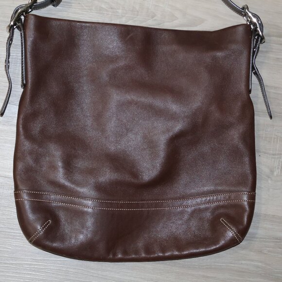 Coach Brown Leather Shoulder Bag Signature Canvas Interior  Vintage - Picture 2 of 15